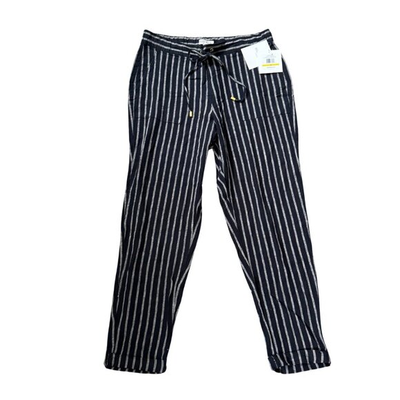 Ellen Tracy navy and white linen blend ankle pants size Medium - Picture 1 of 6